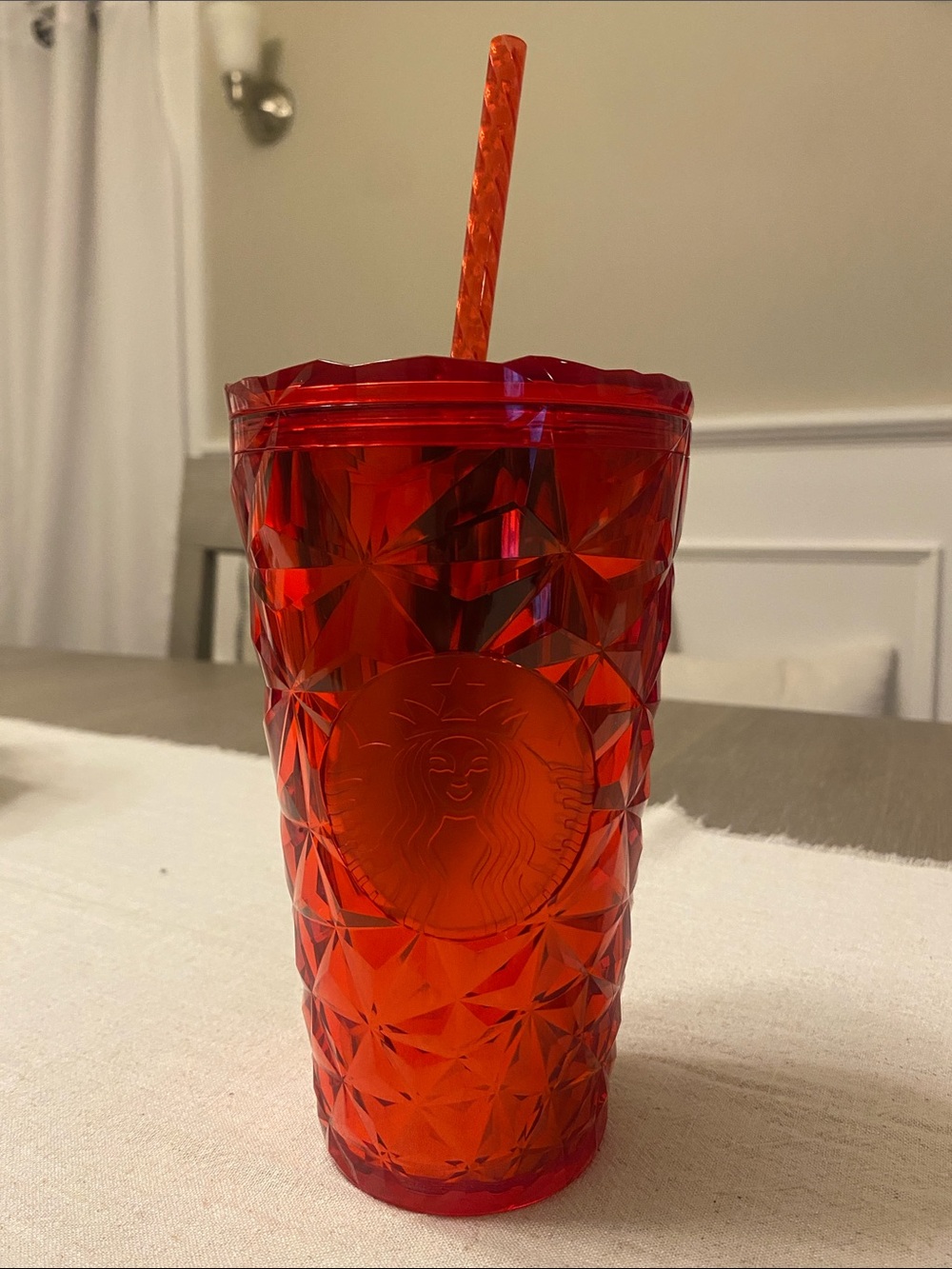 Starbucks Red Faceted Reusable Tumbler with Matching Straw